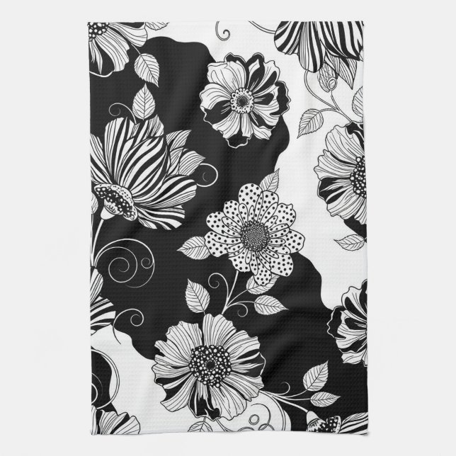Chic Monochrome Floral Luxury Pattern (4) Kitchen Towel (Vertical)