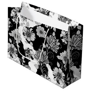 Chic Monochrome Floral Luxury Pattern (4) Large Gift Bag