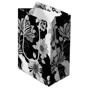 Chic Monochrome Floral Luxury Pattern (4) Medium Gift Bag