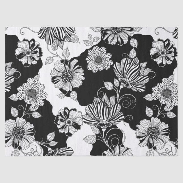 Chic Monochrome Floral Luxury Pattern (4) Tissue Paper (Front)