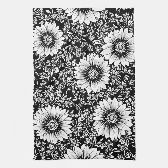 Chic Monochrome Floral Luxury Pattern (5) Kitchen Towel (Vertical)