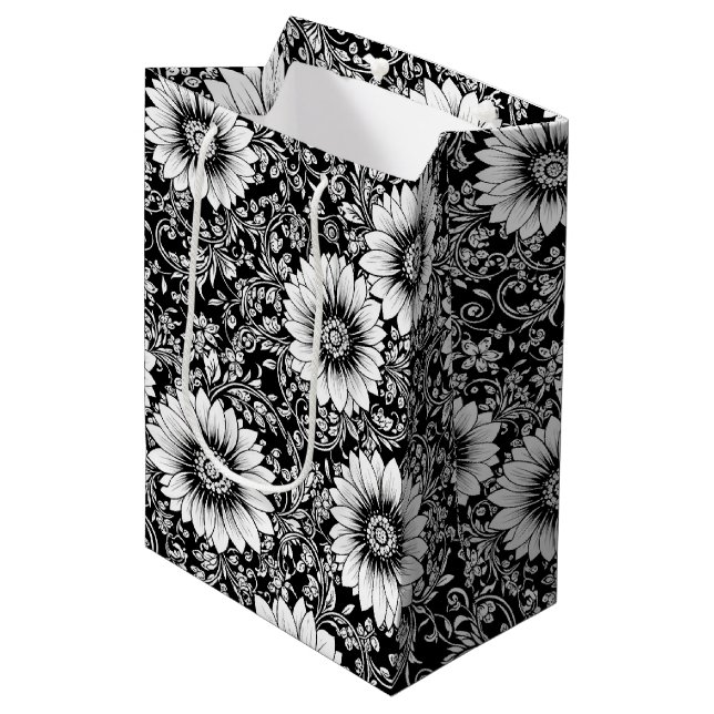 Chic Monochrome Floral Luxury Pattern (5) Medium Gift Bag (Front Angled)