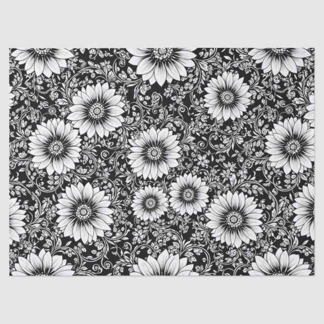 Chic Monochrome Floral Luxury Pattern (5) Tissue Paper (Front)