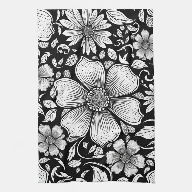 Chic Monochrome Floral Luxury Pattern (6) Kitchen Towel (Vertical)