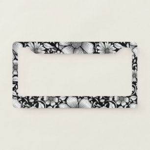 Chic Monochrome Floral Luxury Pattern (6) License Plate Frame