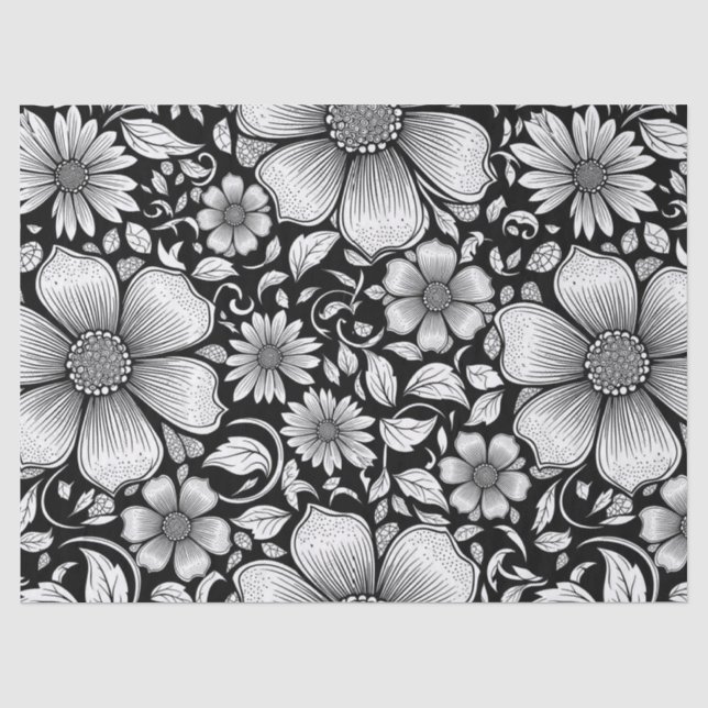 Chic Monochrome Floral Luxury Pattern (6) Tissue Paper (Front)