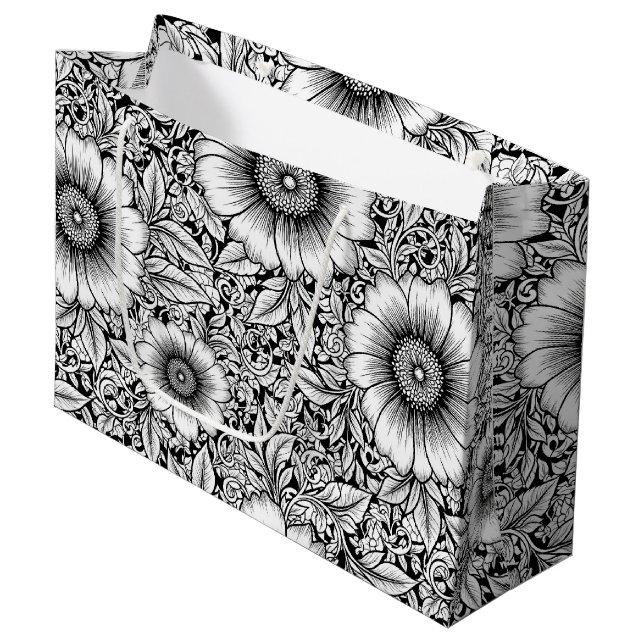 Chic Monochrome Floral Luxury Pattern (7) Large Gift Bag (Front Angled)