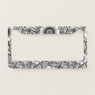 Chic Monochrome Floral Luxury Pattern (7) License Plate Frame