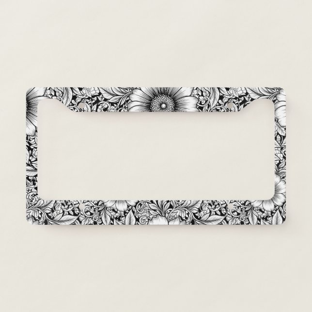 Chic Monochrome Floral Luxury Pattern (7) License Plate Frame (Front)