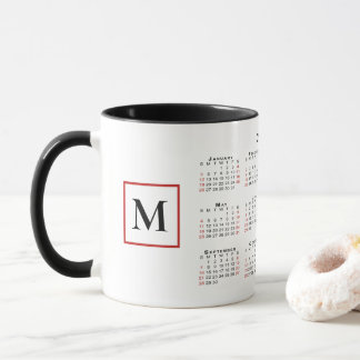 Chic Monogram 2025 Calendar Black White Red Mug