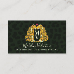 Chic Monogram and Leopards Business Card