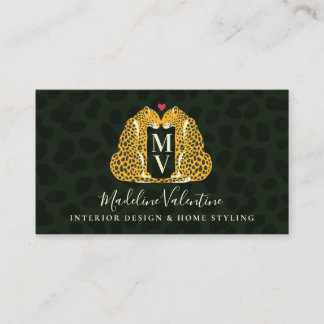 Chic Monogram and Leopards Business Card