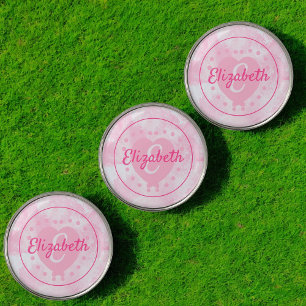 Chic Monogram and Name Pink White Heart Custom  Golf Ball Marker