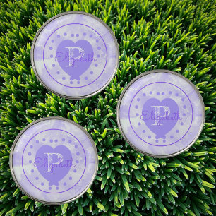 Chic Monogram and Name Purple Heart Custom  Golf Ball Marker