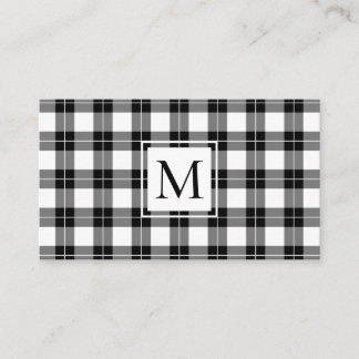 Chic Monogram Black and White Plaid Pattern Business Card