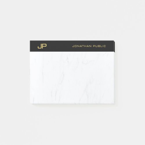 Chic Monogram Black Gold Marble Simple Template Post_it Notes