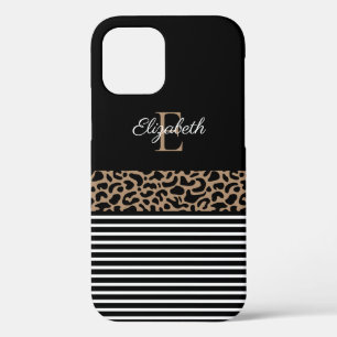 Chic Monogram black Leopard Animal Print iPhone 12 Case