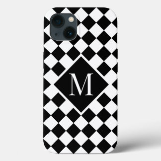 Chic Monogram Black White Checkered Pattern iPhone 13 Case