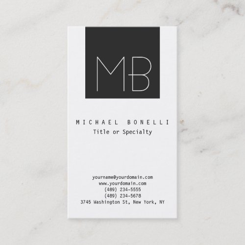 Chic Monogram Black White Vertical Business Card