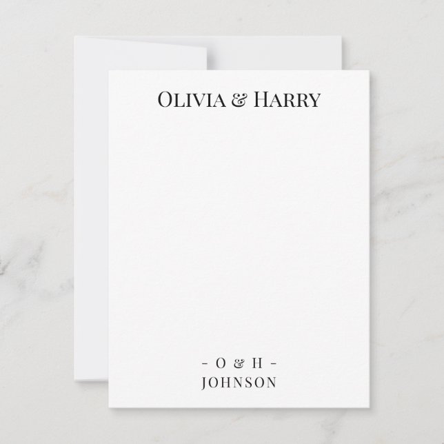 Chic Monogram Black White Wedding Note Card (Front)