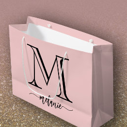 Chic Monogram Blush Pink Black Large Gift Bag