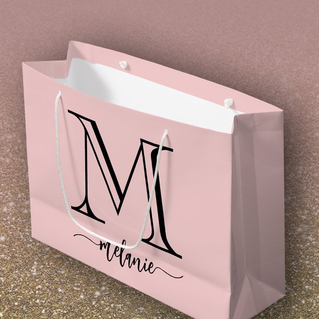Chic Monogram Blush Pink Black Large Gift Bag (Creator Uploaded)