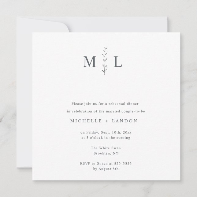 Chic Monogram Branch Rehearsal Dinner Invitation  (Front)