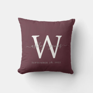 Chic Monogram Burgundy Wedding Keepsake Throw Pillow