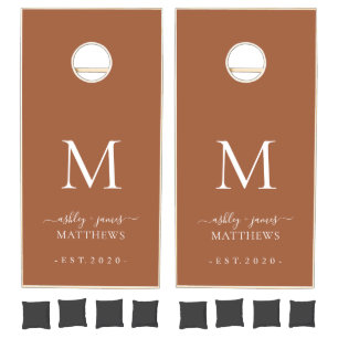 Chic Monogram Burnt Orange Wedding Cornhole Set