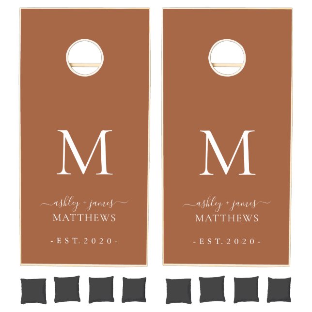 Chic Monogram Burnt Orange Wedding Cornhole Set (Set)