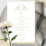 Chic Monogram Champagne Watercolor Wedding Menu<br><div class="desc">Welcome your guests to their table with this elegant monogrammed wedding menu, with exquisite hand drawn leafy monogram with couples initials, and champagne cream watercolor border stripes. Back with beautiful watercolor wash in a variety of champagne, butter cream, ivory and golden hues. Part of our "Champagne Cream Watercolor Botanical Monogram...</div>