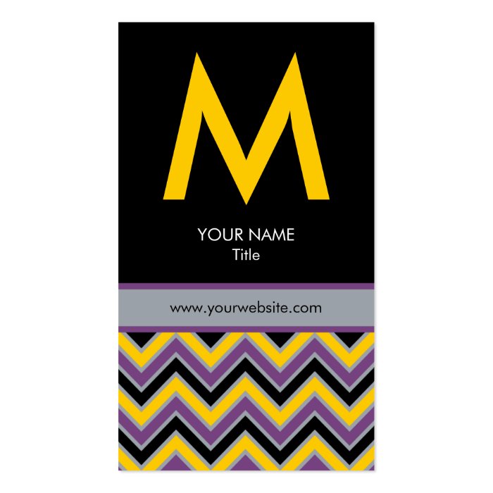 Chic Monogram Chevron Business Card   Yellow/Black