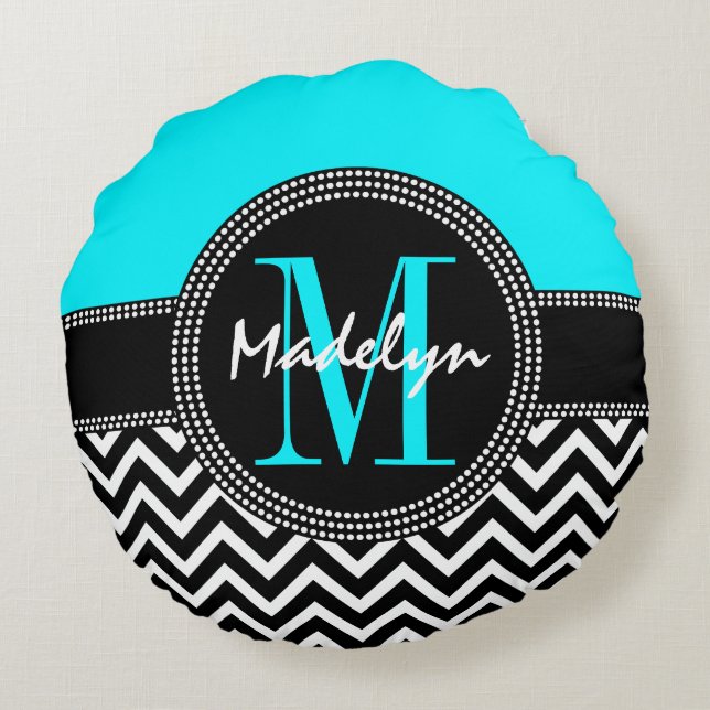 Chic Monogram Chevron - M is for Madelyn Round Pillow (Back)