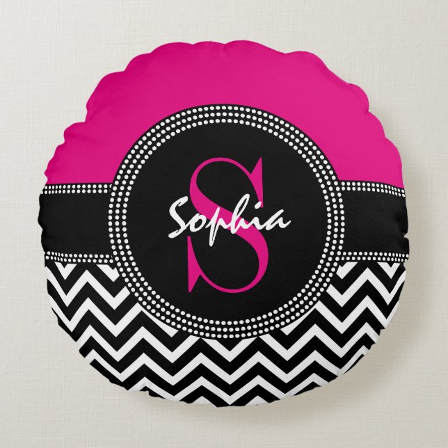 Chic Monogram Chevron - S is for Sophia Round Pillow (Front)