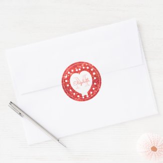 Chic Monogram Coral Glitter Bokeh White Heart