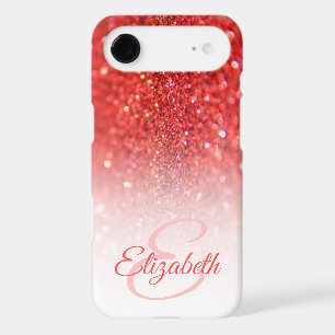 Chic Monogram Coral Glitter Ombre First Name iPhone 17 Air Case