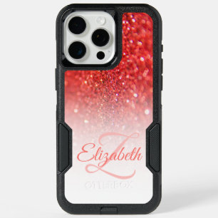 Chic Monogram Coral Glitter Ombre First Name iPhone 15 Pro Max Case