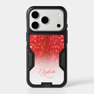 Chic Monogram Coral Glitter Ombre First Name iPhone 17 Pro Case
