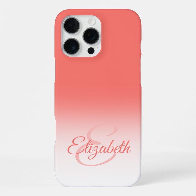 Chic Monogram Coral Ombre First Name Initial iPhone Case (Back)