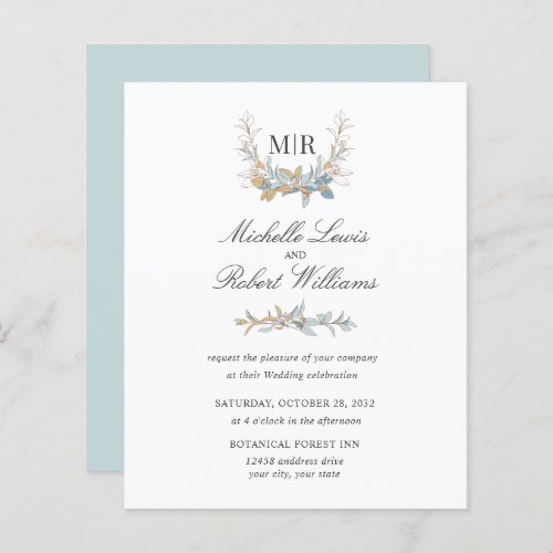 Chic Monogram  Crest Gold and blue floral Wedding