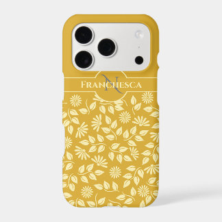 Chic Monogram Custom Name Leaves Daisies Gold iPhone 17 Pro Case