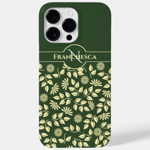 Chic Monogram Custom Name Leaves Daisies Green Case_Mate iPhone 14 Pro Max Case