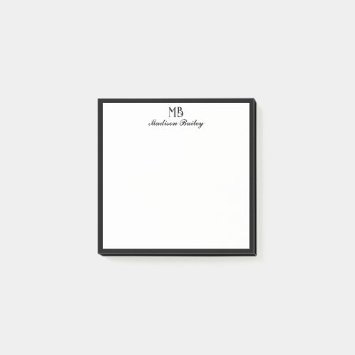 Chic Monogram Decorative Typography  Black Border Post_it Notes