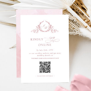Chic Monogram Dusty Rose RSVP Online QR Code Enclosure Card
