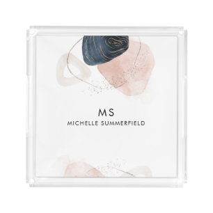 Chic Monogram Earthy Stone Marble Custom Acrylic Tray