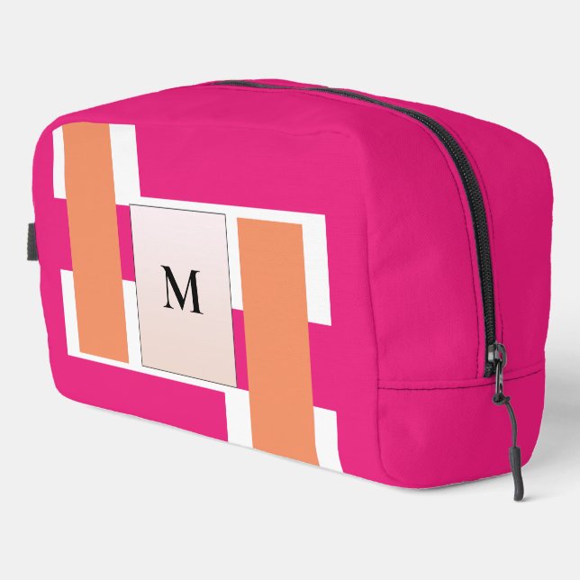 Chic Monogram Feminine Stripe Pattern Dopp Kit (Right Corner)