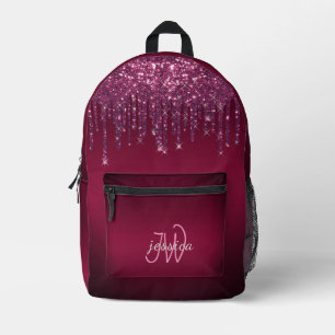 Chic Monogram Girly Hot Pink Glitter Drips Printed Backpack
