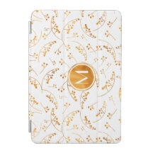 Chic monogram gold berry pattern on simple white