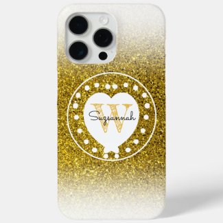Chic Monogram Gold Glitter Heart Initial Letter