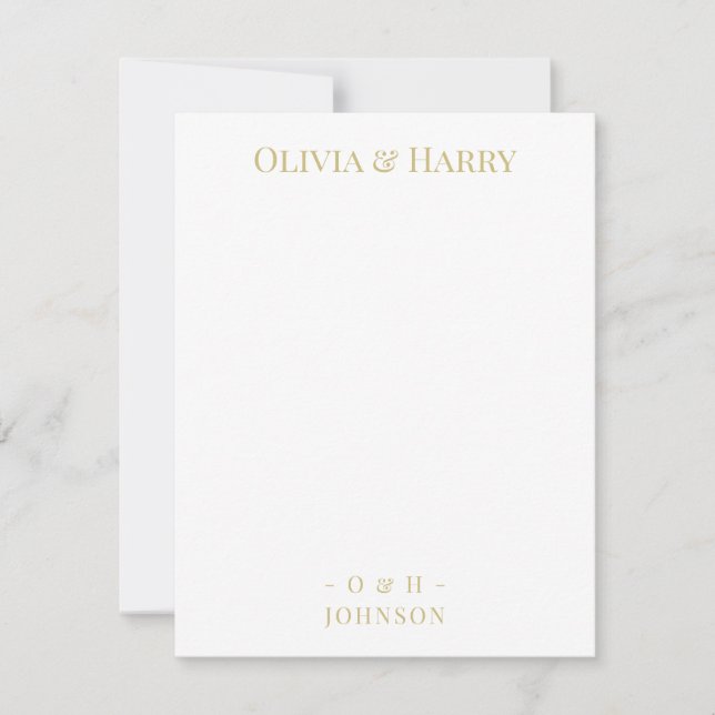 Chic Monogram Gold White Wedding Note Card (Front)